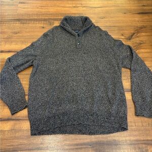 J. Crew Lambswool Sweater Mens XL Black Gray Marled Shawl Collar Lightweight